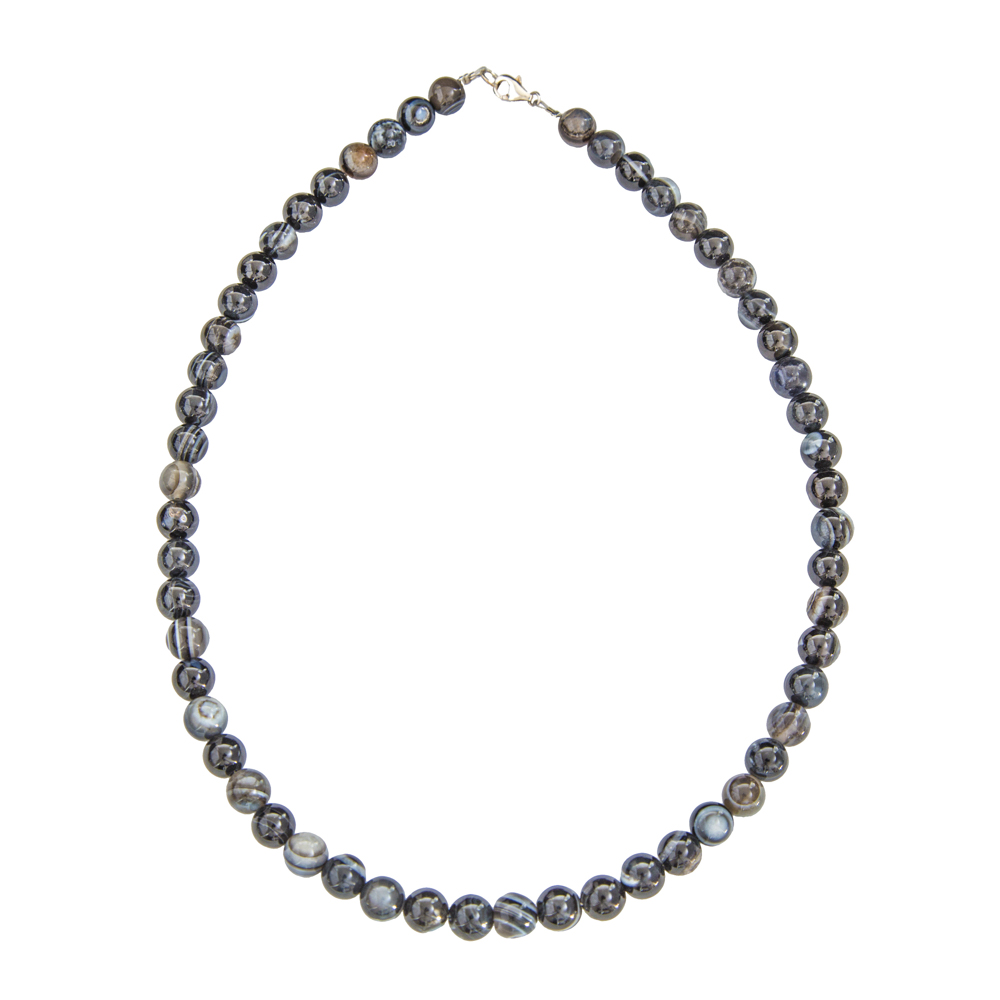 collier agate zonée noire pierres boules 8mm