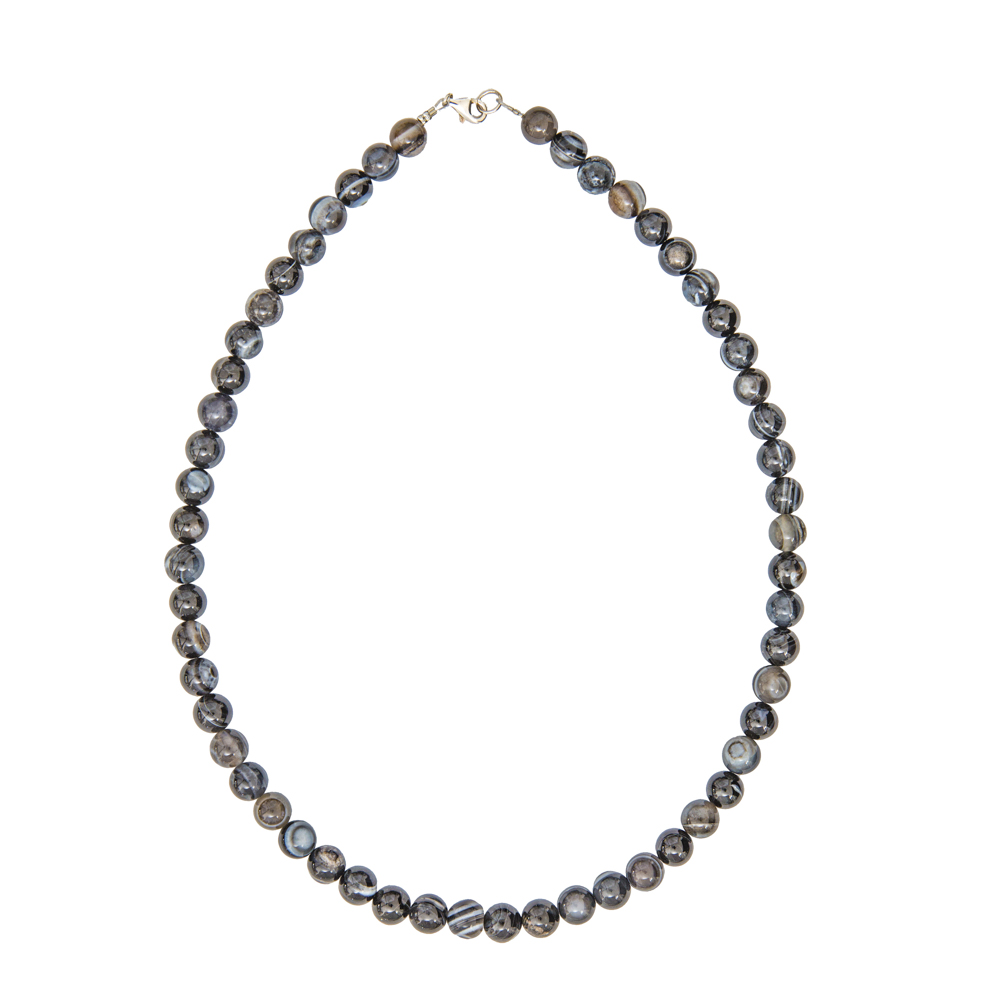 collier agate zonée noire pierres boules 8mm