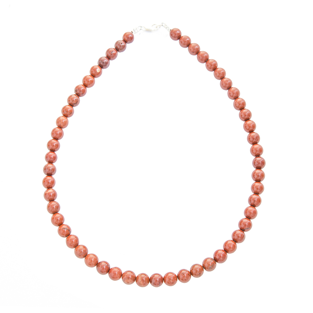 collier jaspe rouge pierres boules 8mm