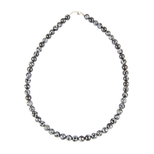 collier obsidienne flocon de neige pierres boules 8mm