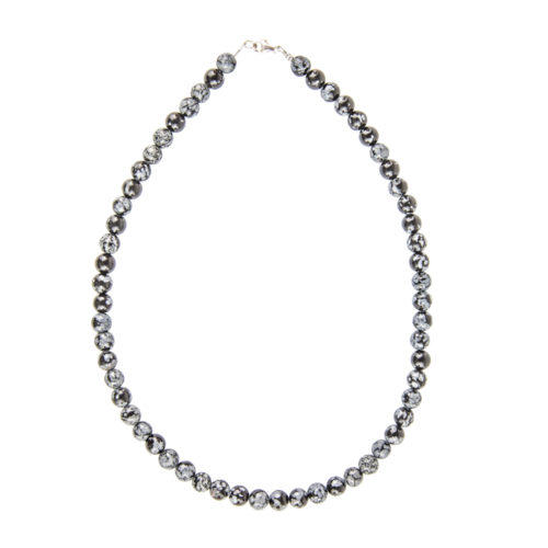 collier obsidienne flocon de neige pierres boules 8mm