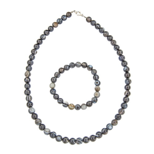 coffret agate zonée noire pierres boules 8mm