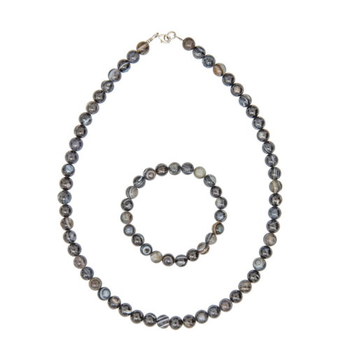 coffret agate zonée noire pierres boules 8mm