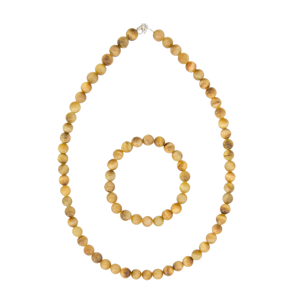 coffret oeil de tigre doré pierres boules 8mm