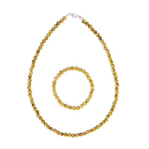 coffret oeil de tigre dorée pierres boules 6mm