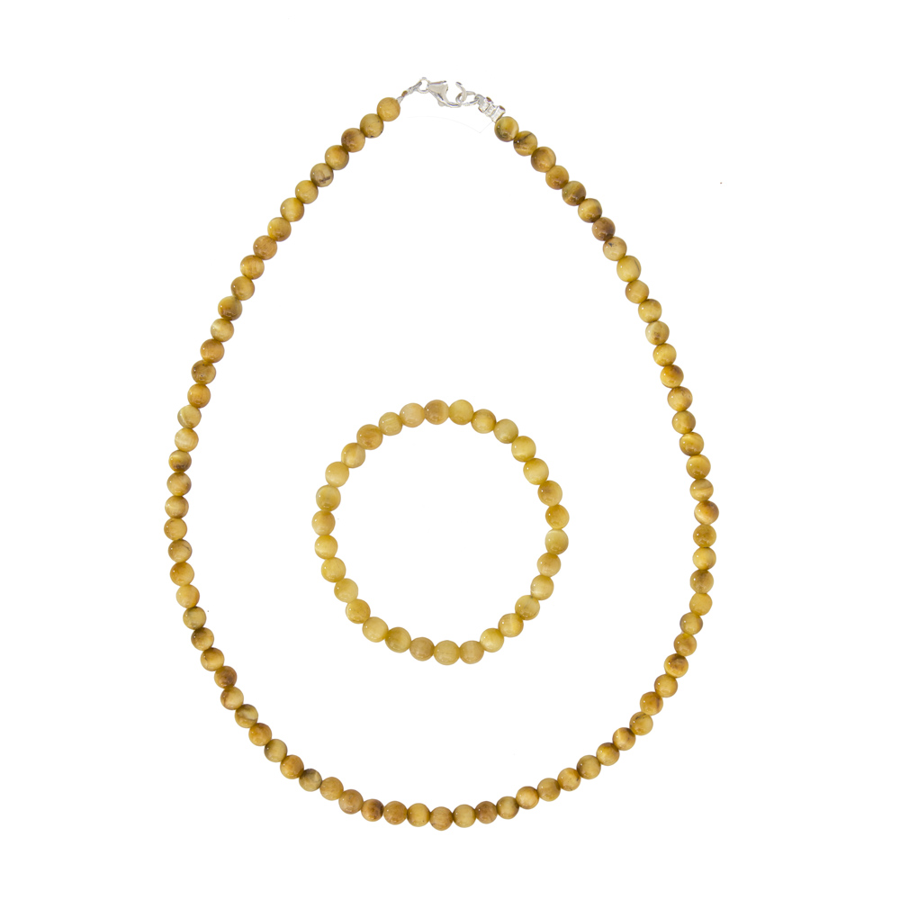 coffret oeil de tigre dorée pierres boules 6mm