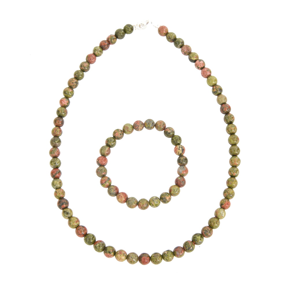 coffret unakite pierres boules 8mm