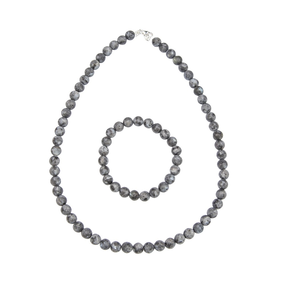 parure larvikite pierres boules 8mm