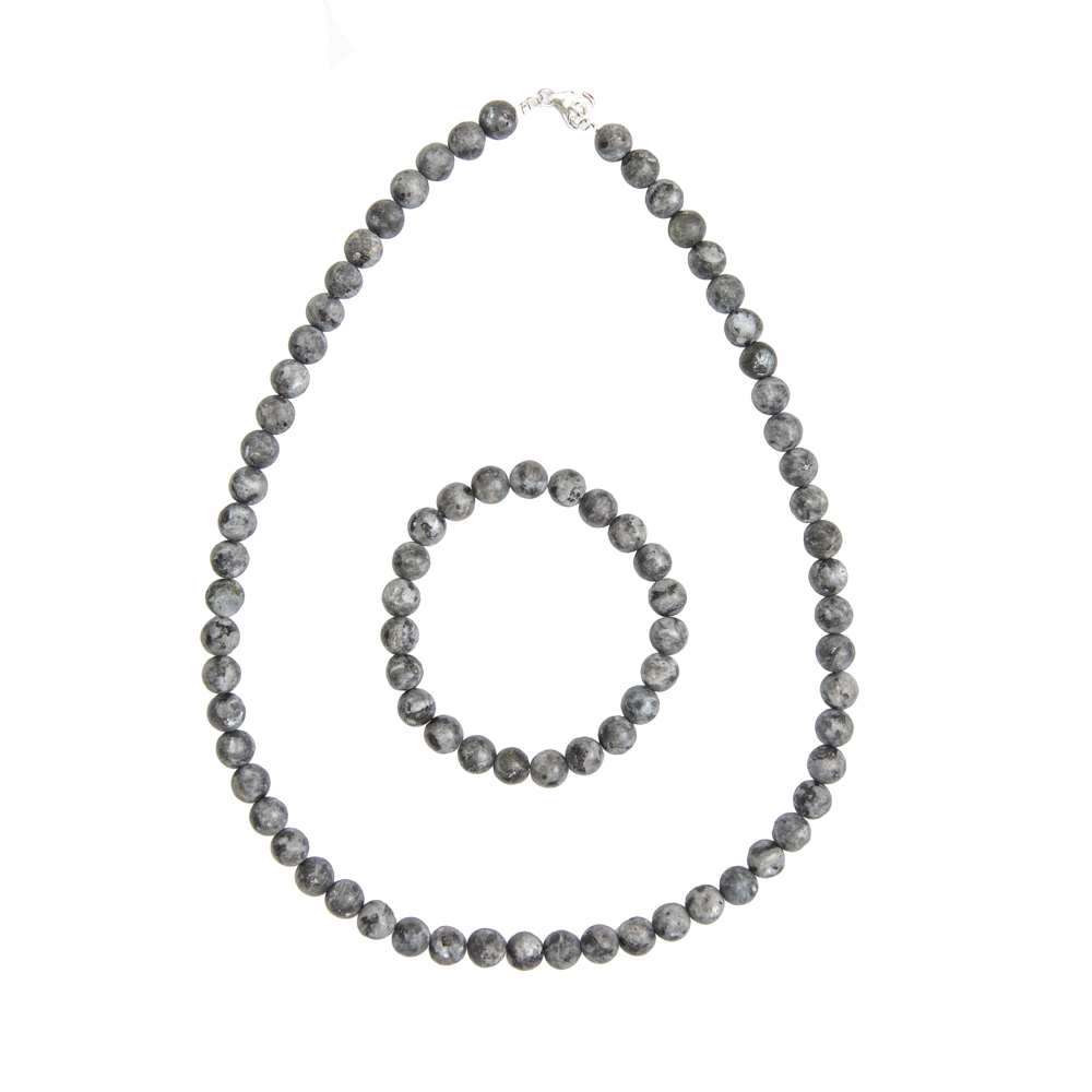parure larvikite pierres boules 8mm