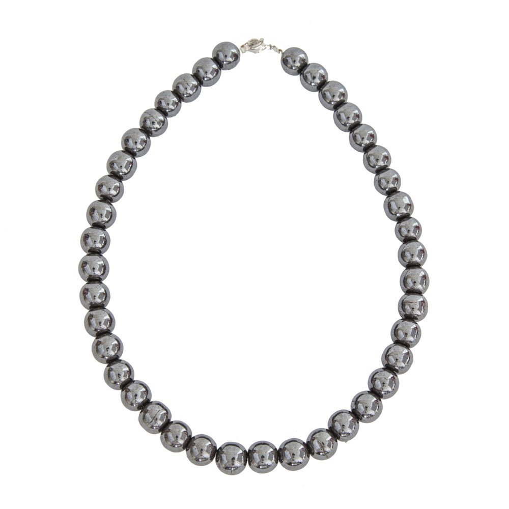 collier hématite pierres boules 12mm