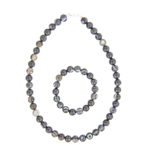 coffret agate zonée noire pierres boules 10mm