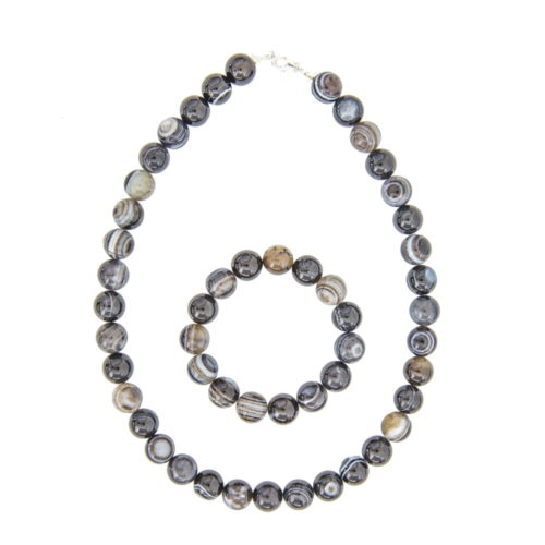 coffret agate zonée noire pierres boules 12mm