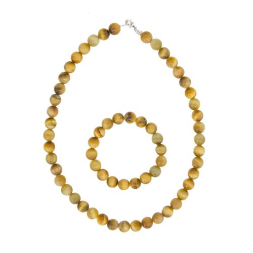 coffret oeil de tigre doré pierres boules 10mm