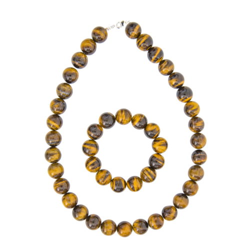 coffret oeil de tigre pierres boules 14mm