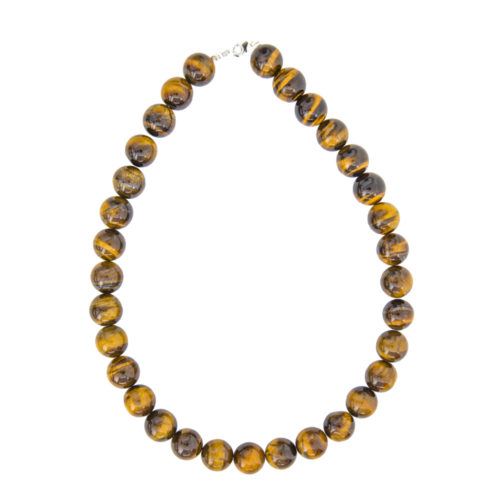 collier oeil de tigre pierres boules 14mm
