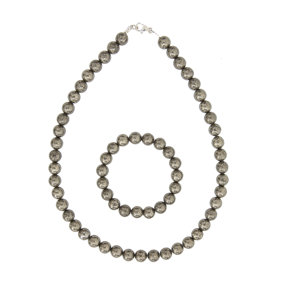 parure pyrite de fer pierres boules 10mm