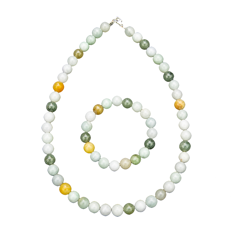 parure jade vert pierres boules 10mm