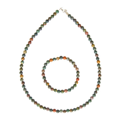 parure jaspe héliotrope pierres boules 6mm