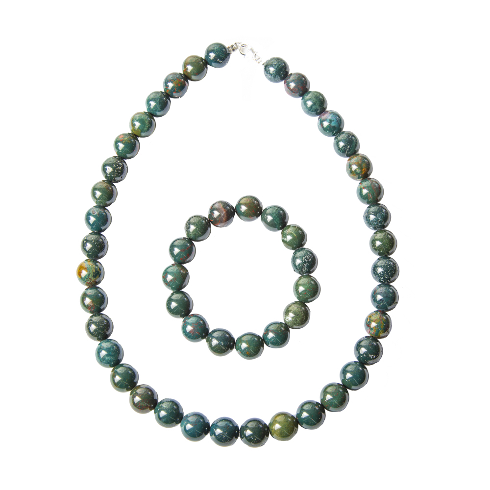 parure jaspe heliotrope pierres boules 12mm