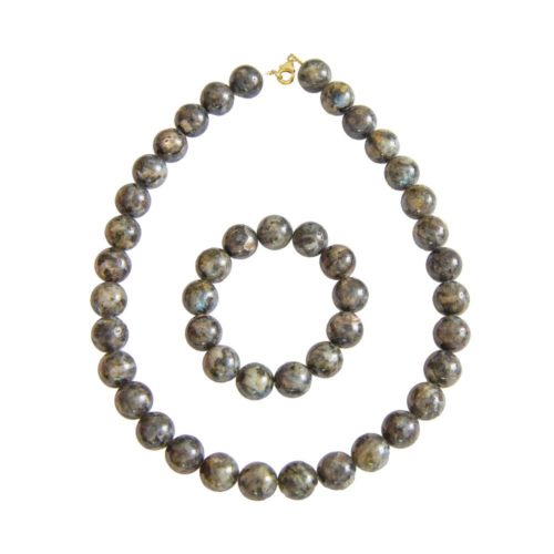 parure labradorite avec inclusions pierres boules 14mm
