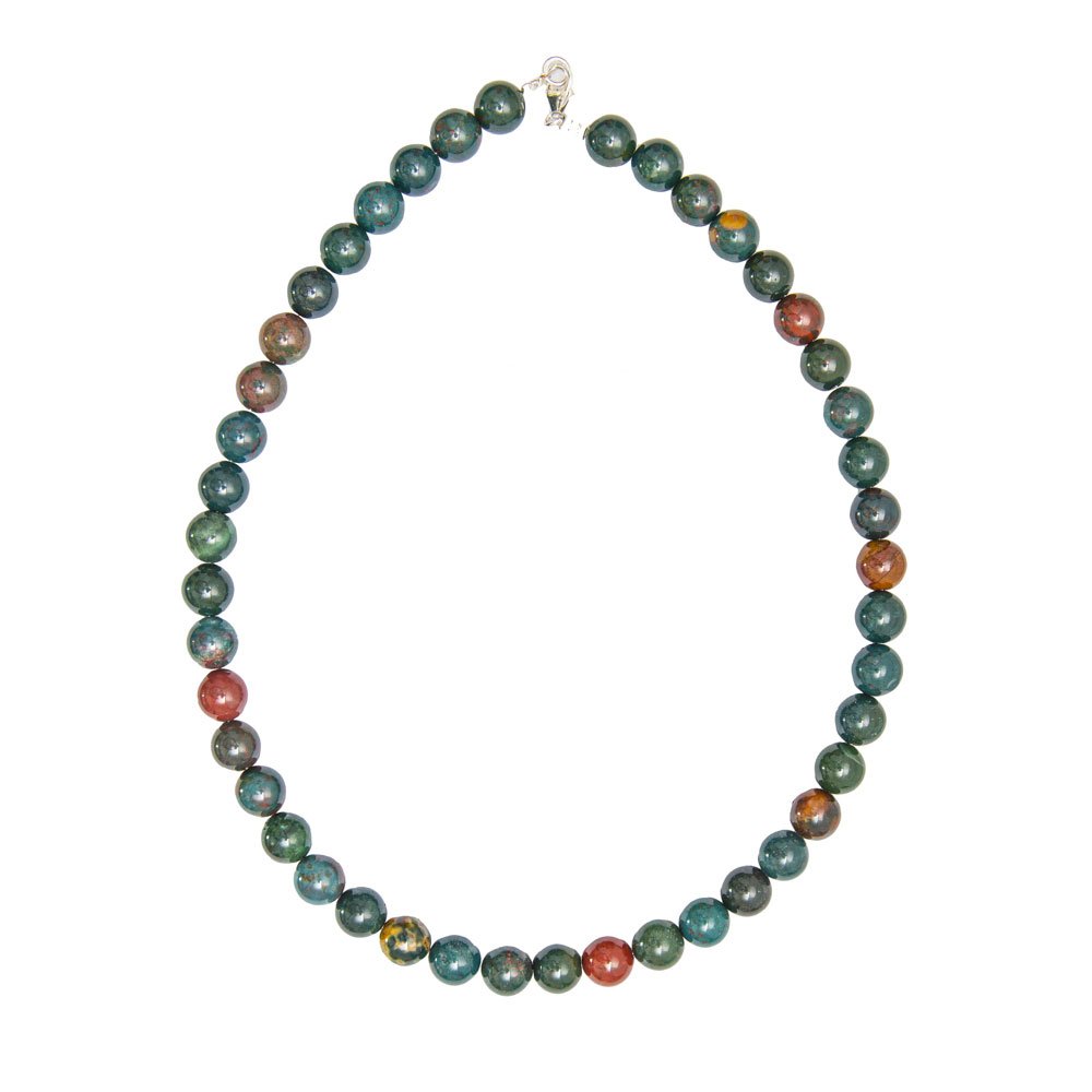 collier jaspe héliotrope pierres boules 10mm