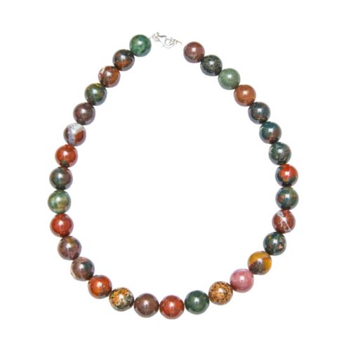 collier jaspe héliotrope pierres boules 14mm
