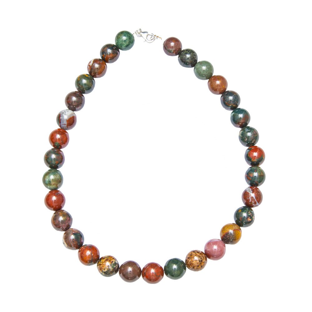 collier jaspe héliotrope pierres boules 14mm