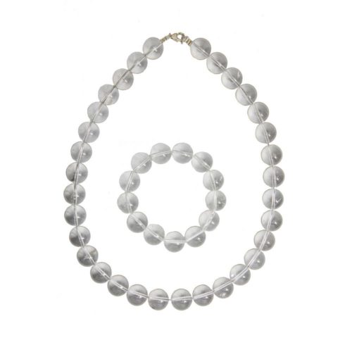 parure cristal de roche pierres boules 14mm