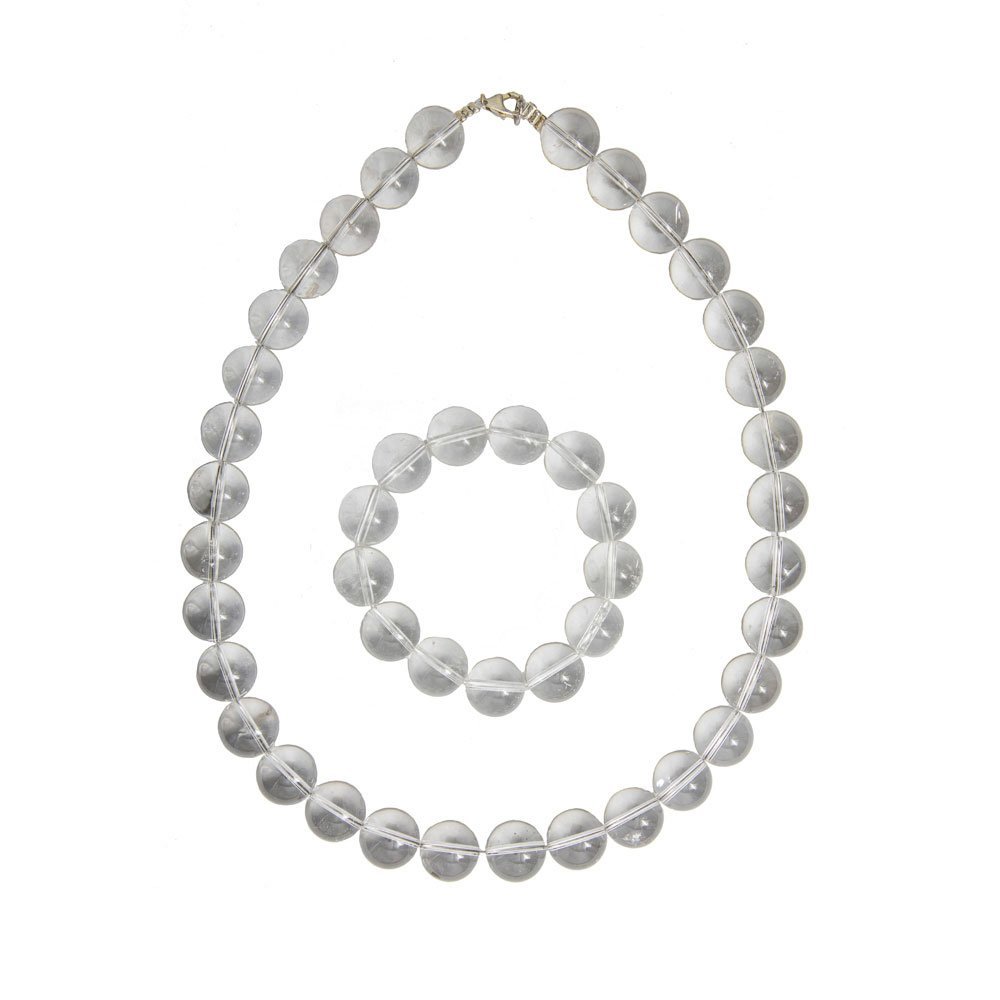 parure cristal de roche pierres boules 14mm