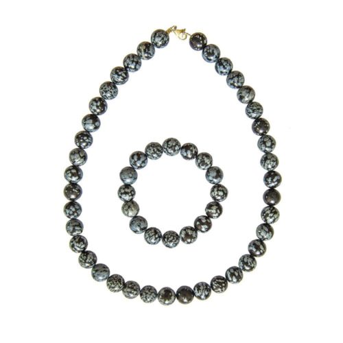 parure obsidienne neige pierres boules 12mm