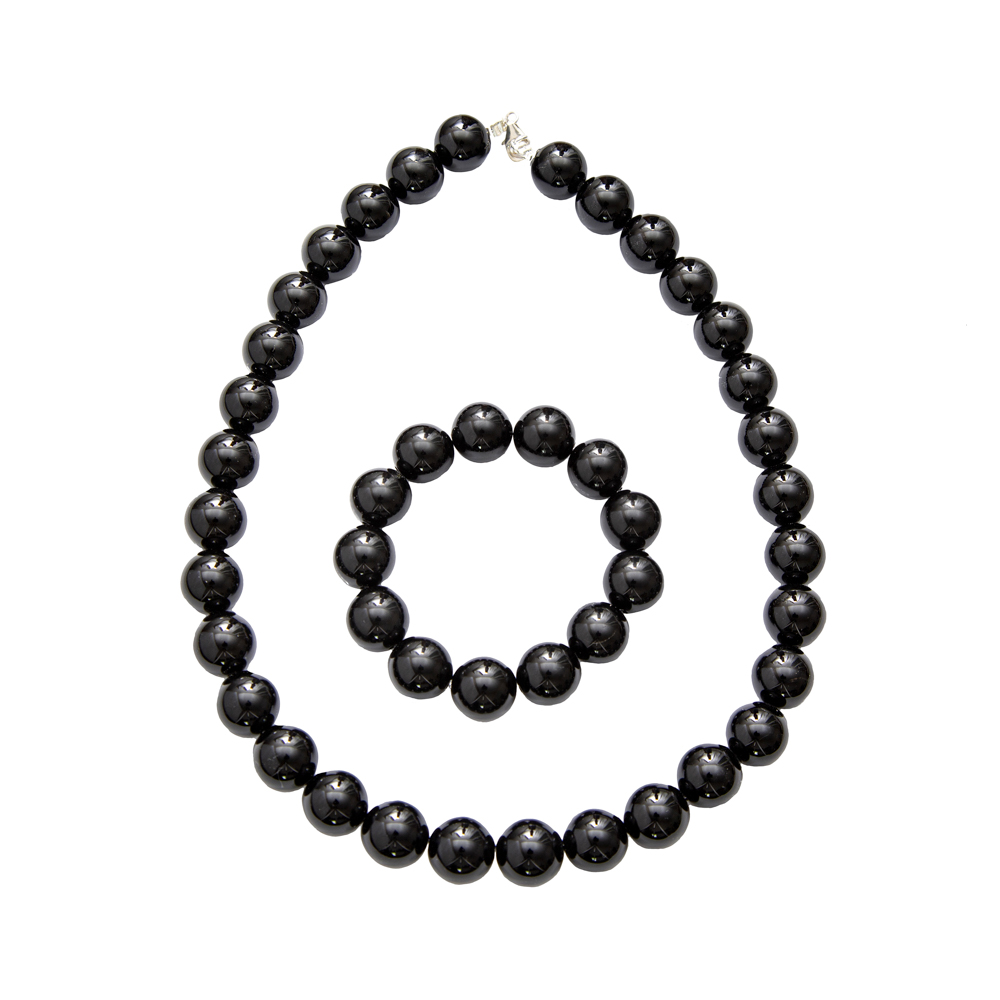 parure obsidienne noire pierres boules 14mm
