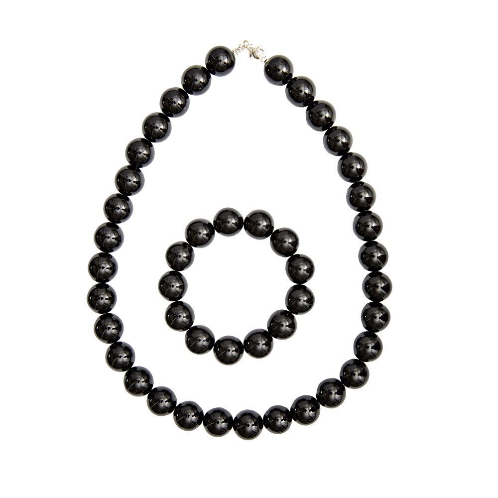 parure obsidienne noire pierres boules 14mm