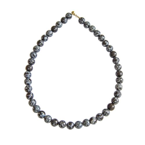 collier obsidienne neige pierres boules 10mm