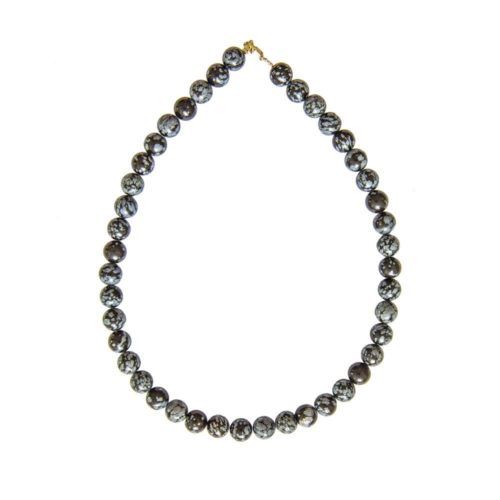 collier obsidienne neige pierres boules 10mm