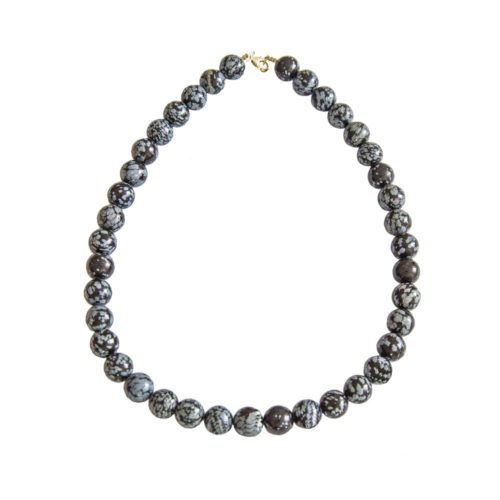 collier obsidienne flocon de neige pierres boules 12mm