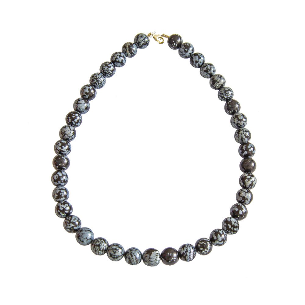 collier obsidienne flocon de neige pierres boules 12mm