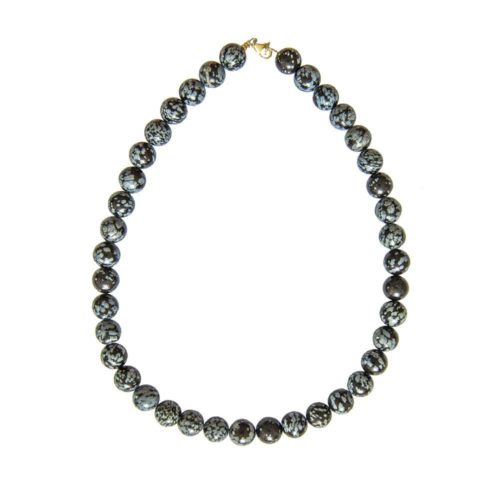 collier obsidienne flocon de neige pierres boules 12mm