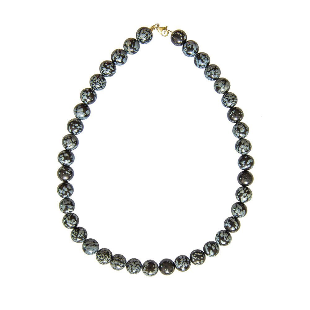 collier obsidienne flocon de neige pierres boules 12mm
