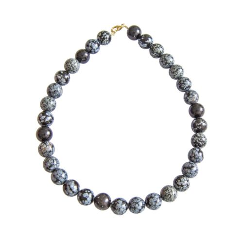collier obsidienne neige pierres boules 14mm