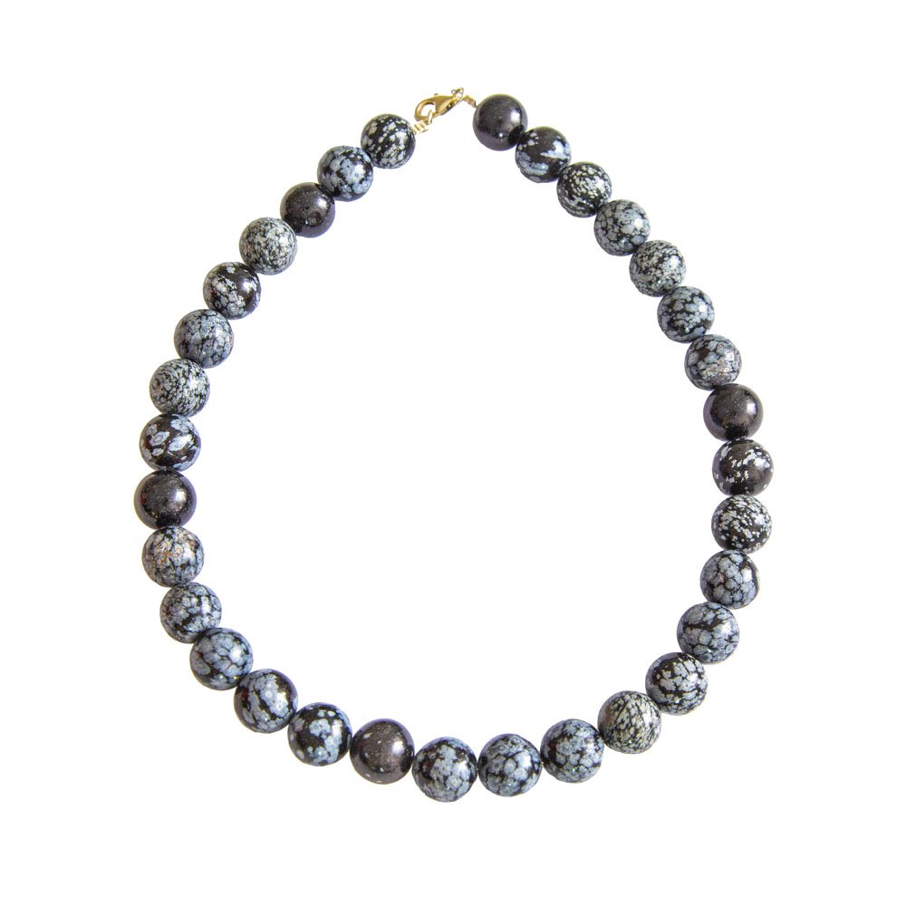 collier obsidienne neige pierres boules 14mm