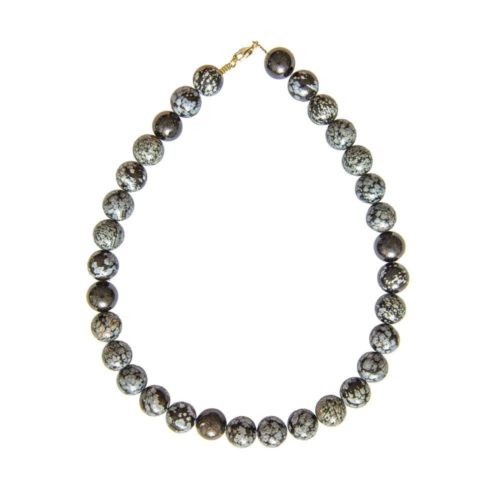 collier obsidienne neige pierres boules 14mm