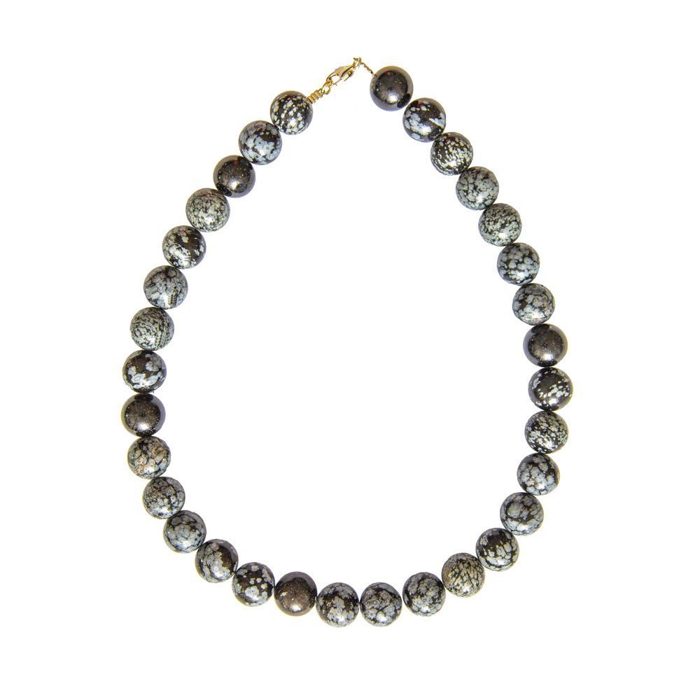 collier obsidienne neige pierres boules 14mm