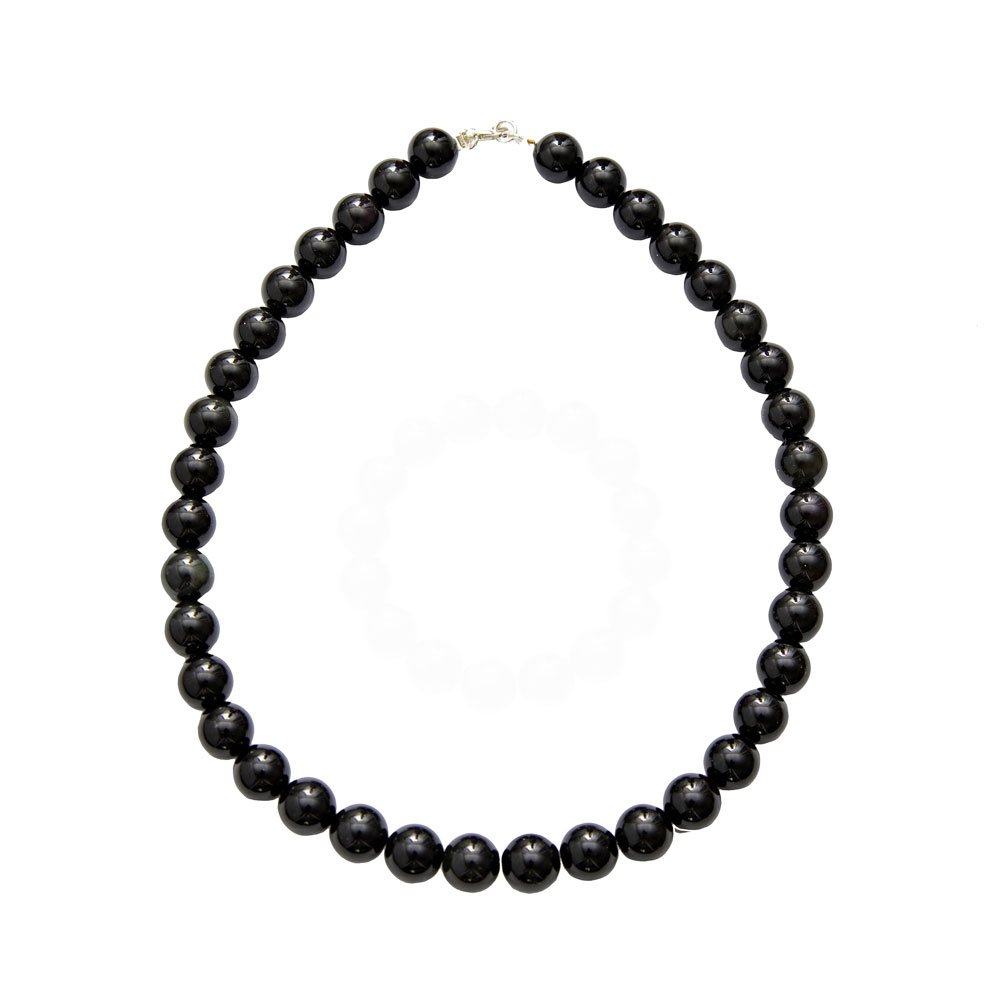 collier obsidienne noire pierres boules 12mm