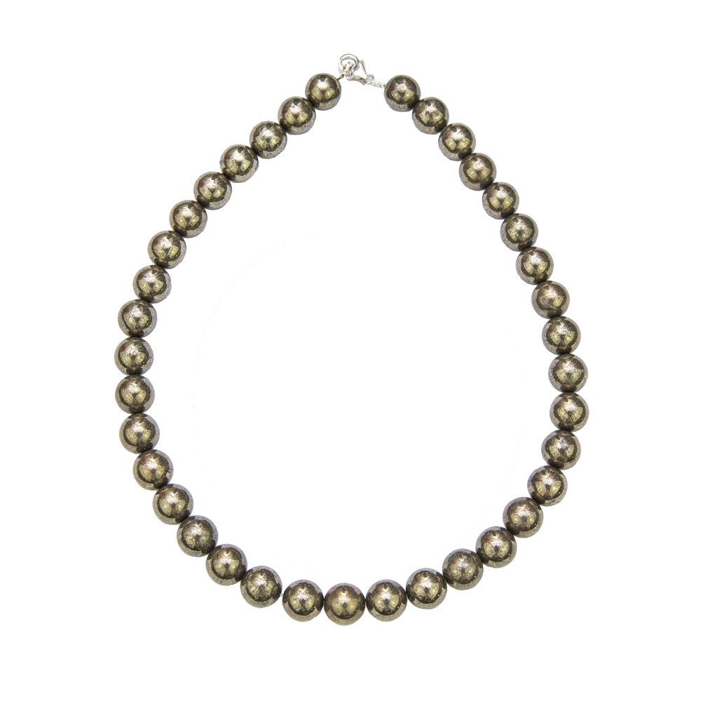 collier pyrite de fer pierres boules 12mm