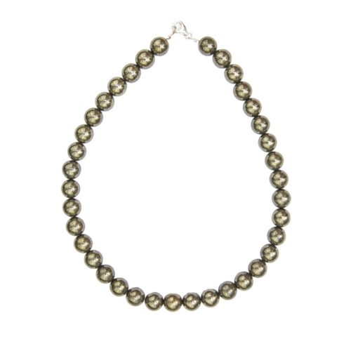 collier pyrite de fer pierres boules 12mm