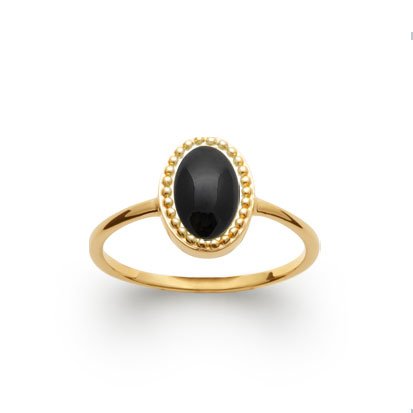 bague agate noire plaqué or 750