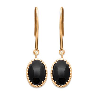 boucles oreilles agate noire plaqué or 750