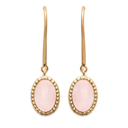 boucles d'oreilles quartz rose plaqué or 750