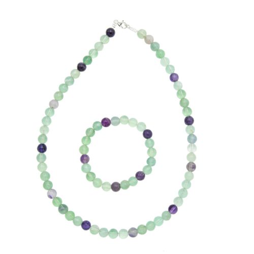 parure fluorite multicolore pierres boules 8mm
