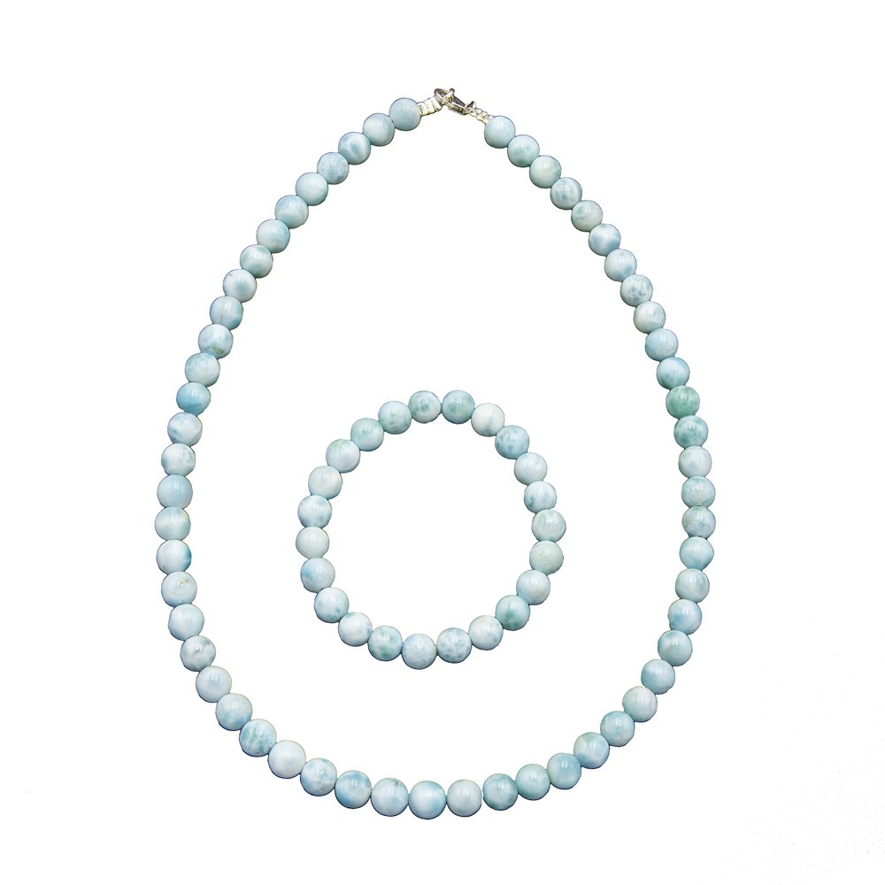 parure larimar pierres boules 8mm